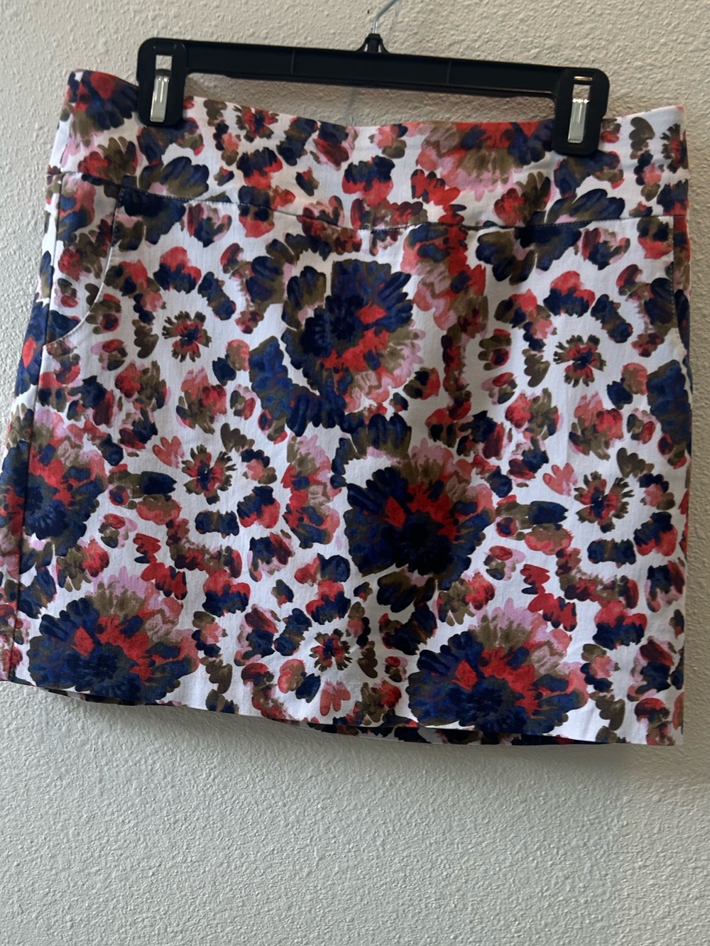 Floral Mini Skirt in White with Navy & Red Accents